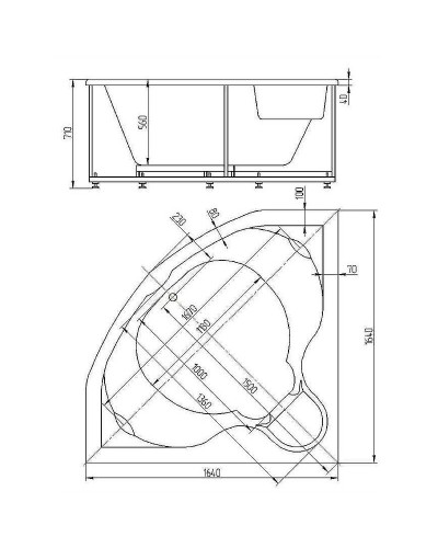 Акриловая ванна Aquatek Сириус 164х164 SIR164-0000006 с гидромассажем с фронтальной панелью с каркасом (разборный) со слив-переливом