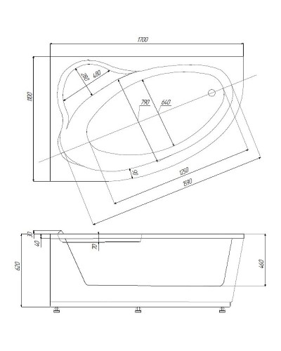 Акриловая ванна Aquatek Фиджи 170х110 R FID170-0000010 без гидромассажа без панелей с каркасом (вклеенный) со слив-переливом