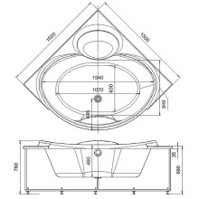 Акриловая ванна Aquatek Эпсилон 150х150 EPS150-0000005 с гидромассажем с фронтальной панелью с каркасом (разборный) со слив-переливом