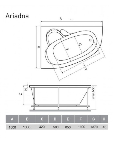 Акриловая ванна Relisan Ariadna 150x100 L Гл000000533 без гидромассажа