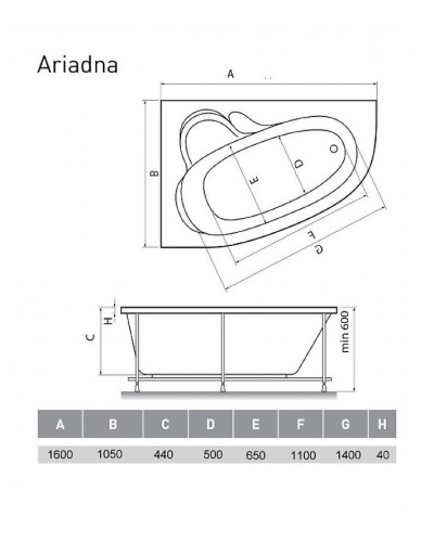 Акриловая ванна Relisan Ariadna 160x105 L Гл000000535 без гидромассажа
