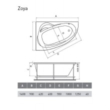 Акриловая ванна Relisan Zoya 140x90 L Гл000001247 без гидромассажа