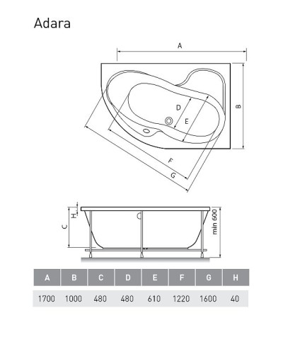 Акриловая ванна Relisan Adara 170x100 R Гл000013732 без гидромассажа