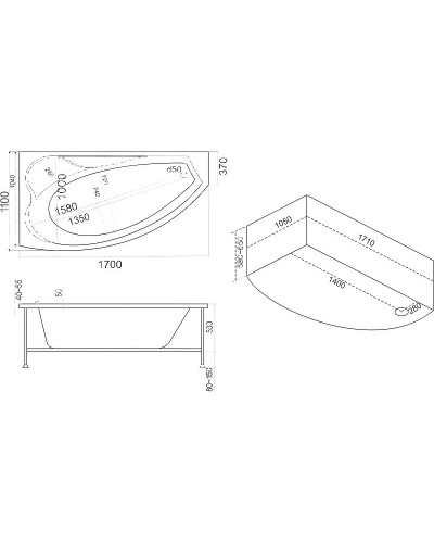 Акриловая ванна Bas Николь 170x104 R В 00028 без гидромассажа