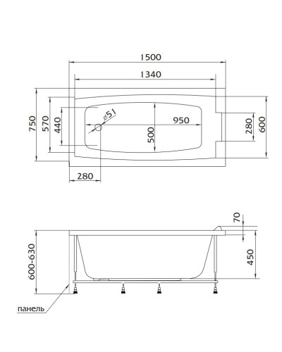 Акриловая ванна 150х75 см Marka One Aelita 01ае1575