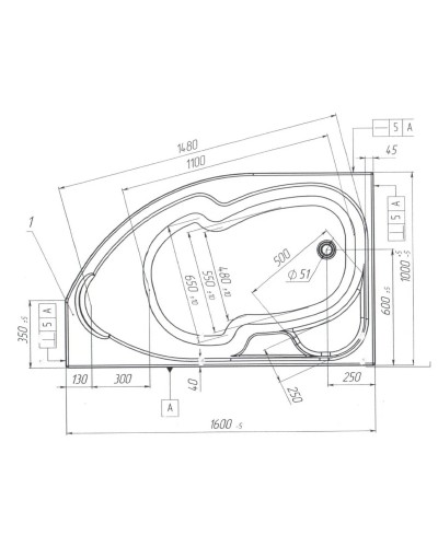 Акриловая ванна 160х100 см L 1Marka Diana 01ди1610л