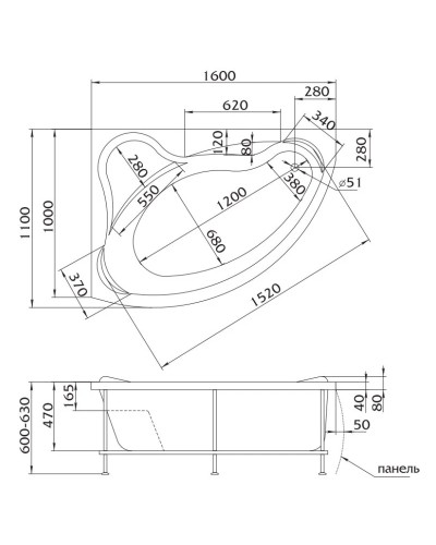 Акриловая ванна 160х110 см R 1Marka Catania 01кт1610п