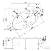 Акриловая ванна 150х105 см L 1Marka Catania 01кт1510л