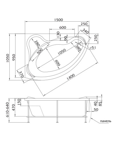 Акриловая ванна 150х105 см L 1Marka Catania 01кт1510л
