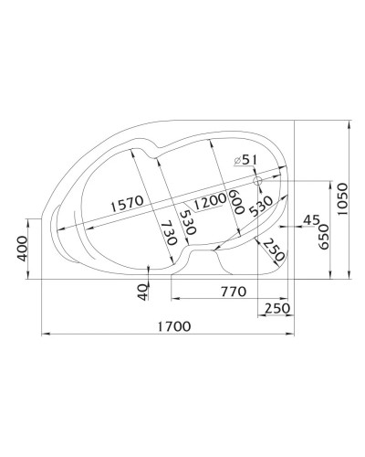 Акриловая ванна 170х105 см R 1Marka Diana 01ди1710п