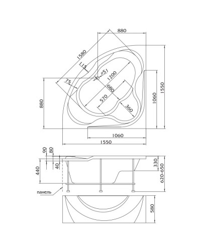 Акриловая ванна 155х155 см 1Marka Luxe 01лю1515