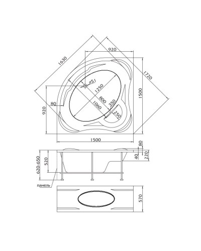 Акриловая ванна 150х150 см 1Marka Palermo 01па1515