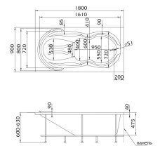 Акриловая ванна 180х90 см 1Marka Taormina 01та1890