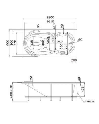 Акриловая ванна 180х90 см 1Marka Taormina 01та1890
