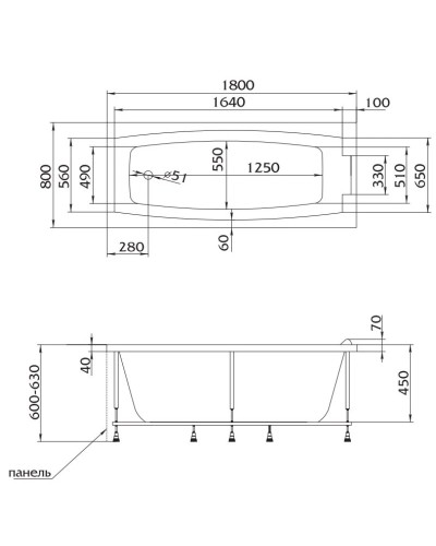 Акриловая ванна 180х80 см Marka One Aelita 01ае1880