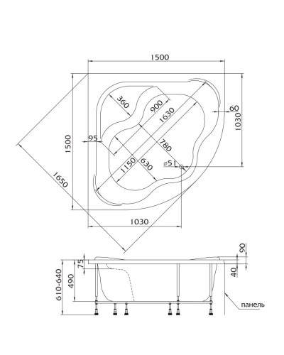 Акриловая ванна 150х150 см Marka One Afrodita 01аф1515