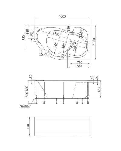 Акриловая ванна 160х105 см R Marka One Aura 01ау1610п