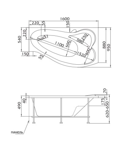 Акриловая ванна 160х95 см L Marka One Gracia 01гр1695л