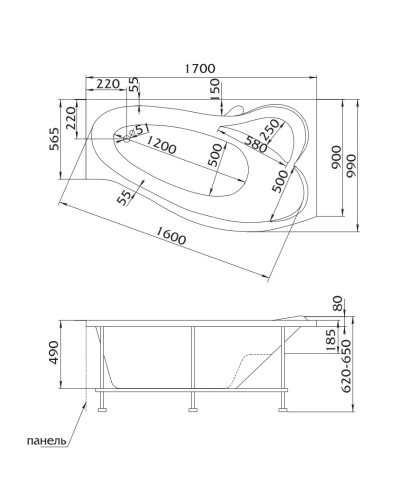 Акриловая ванна 170х99 см R Marka One Gracia 01гр1710п
