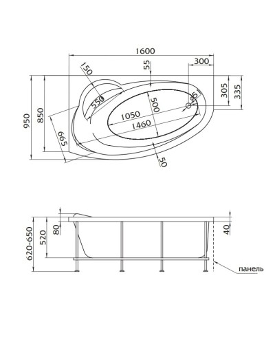 Акриловая ванна 160х95 см L Marka One Julianna 01дж1695л