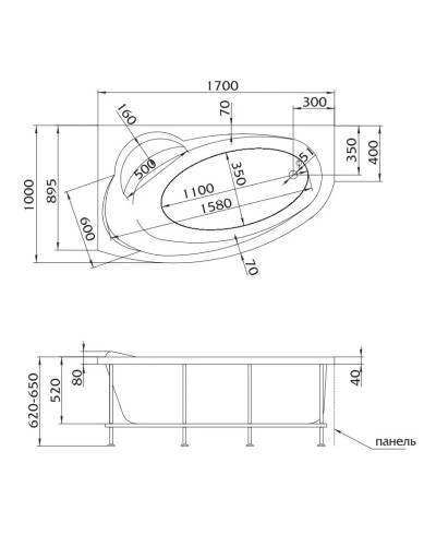 Акриловая ванна 170х100 см L Marka One Julianna 01дж1410л