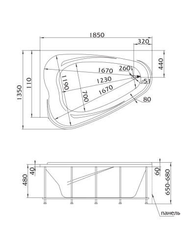 Акриловая ванна 185х135 см L Marka One Love 01лв1813л
