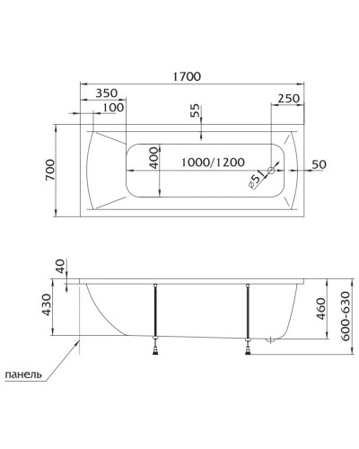 Акриловая ванна 170х70 см Marka One Modern 01мод1770