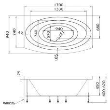 Акриловая ванна 170х94 см Marka One Nega 01нег1795