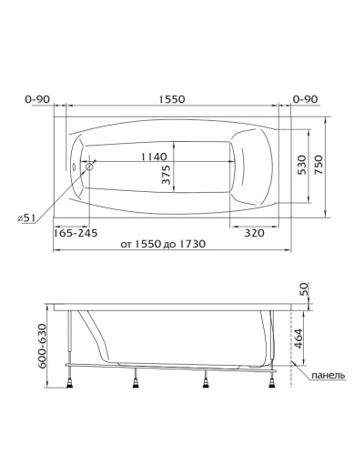 Акриловая ванна 173х75 см Marka One Pragmatika 01пр17375