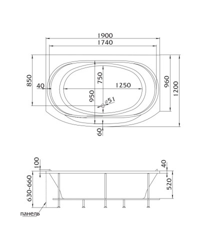 Акриловая ванна 190х120 см Marka One Sirakusa New 01син1912