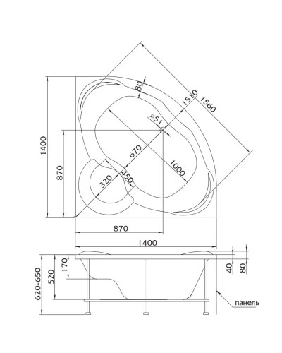 Акриловая ванна 140х140 см Marka One Trapani 01тр1414