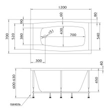 Акриловая ванна 120х70 см Marka One Viola 01ви1270