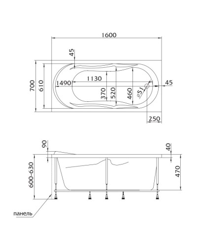 Акриловая ванна 160х70 см Marka One Vita 01вит1670