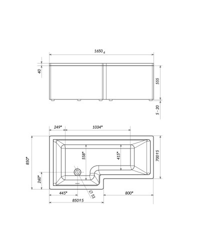 Акриловая ванна 165х85 см R Marka One Linea 01лин16585п