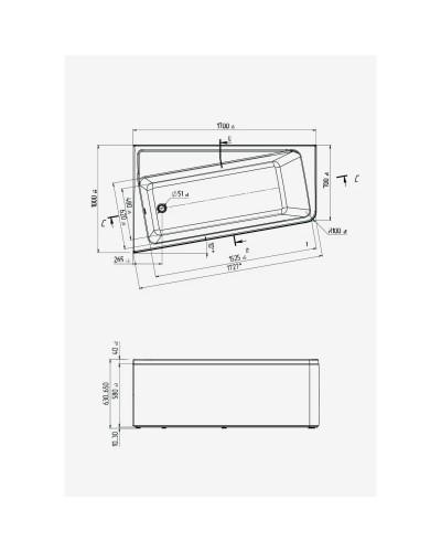 Акриловая ванна 170х100 см R Marka One Direct 01дир1710п