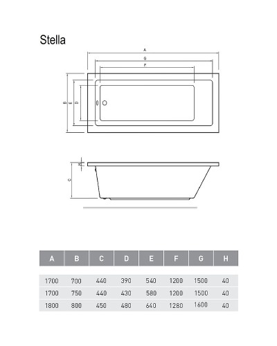 Акриловая ванна Relisan Stella 180x80 Гл000026030 без гидромассажа