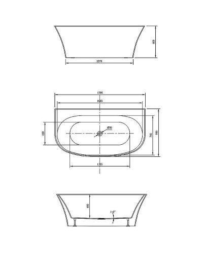 Акриловая ванна Vincea 170x90 VBT-423-1700 без гидромассажа