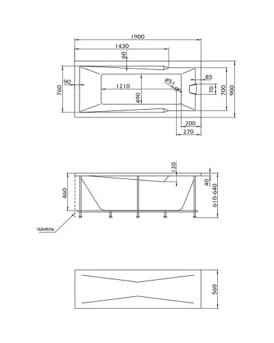 Акриловая ванна Marka One Raguza 190х90 01ра1990 без гидромассажа