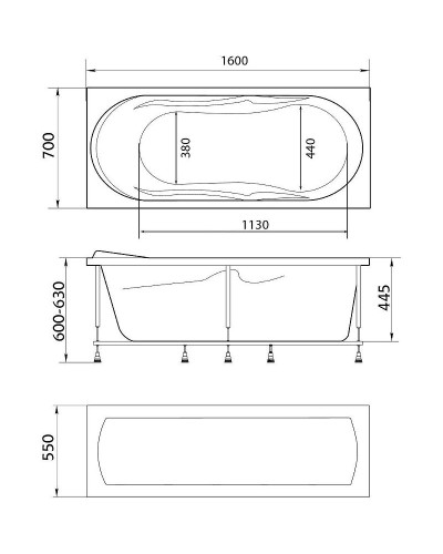 Акриловая ванна Marka One Vita 160х70 01вит1670 без гидромассажа