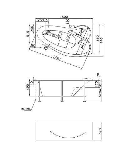Акриловая ванна Marka One Gracia 150х90 R 01гр1590п без гидромассажа