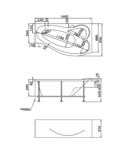 Акриловая ванна Marka One Gracia 160х95 R 01гр1695п без гидромассажа