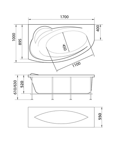Акриловая ванна Marka One Julianna 170х100 R 01дж1710п без гидромассажа