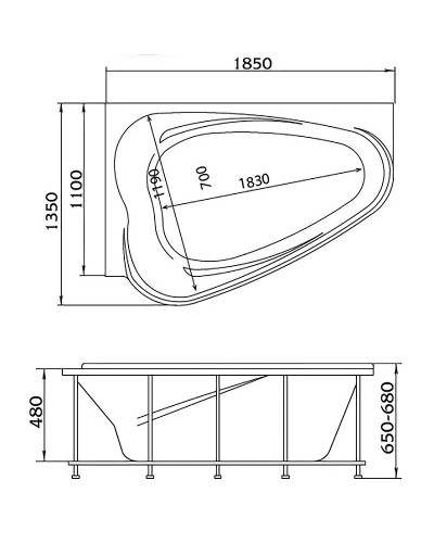 Акриловая ванна Marka One Love 185х135 R 01лв1813п без гидромассажа