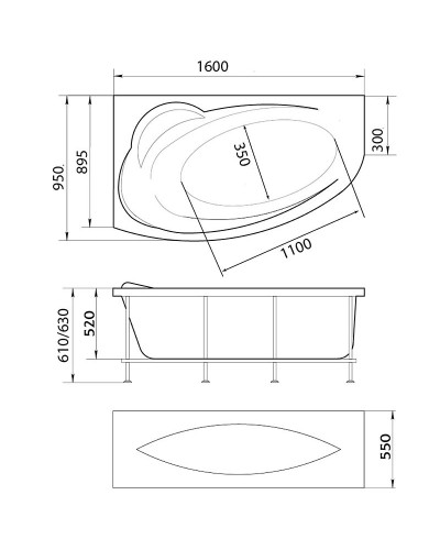 Акриловая ванна Marka One Julianna 160х95 L 01дж1695л без гидромассажа