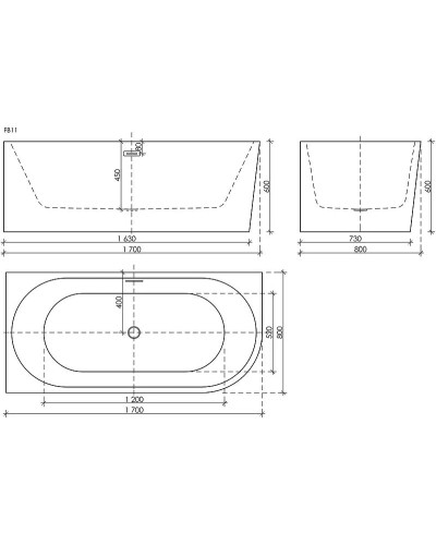 Акриловая ванна Sancos Veneto L 170x80 FB11 без гидромассажа