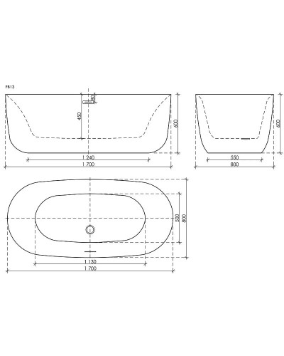Акриловая ванна Sancos Space 170x80 FB13 без гидромассажа