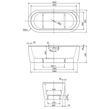Акриловая ванна Cezares Slim 180x80 SLIM CENTRAL-180-80-60-NERO-SET без гидромассажа