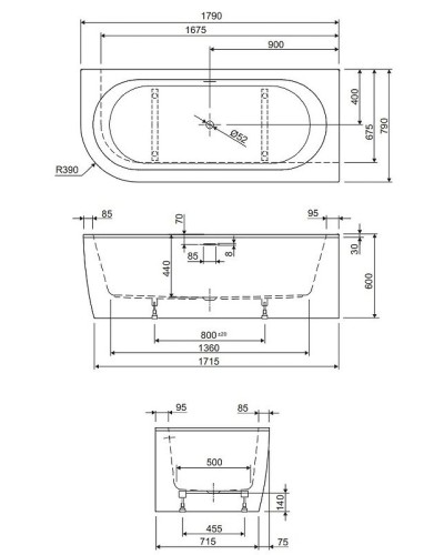 Акриловая ванна Cezares Slim 179x79 R SLIM CORNER-180-80-60-R-W37-SET без гидромассажа