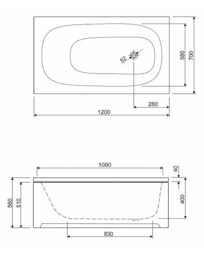 Акриловая ванна Cezares Eco 120х70 ECO-120-70-40-W37 без гидромассажа