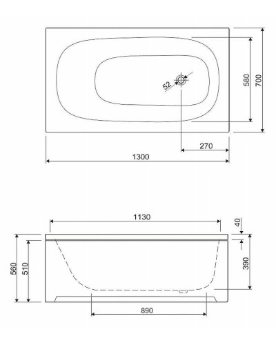 Акриловая ванна Cezares Eco 130х70 ECO-130-70-40-W37 без гидромассажа